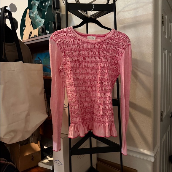 Sage + Fig Tops - Pink Smocked Long Sleeve Top